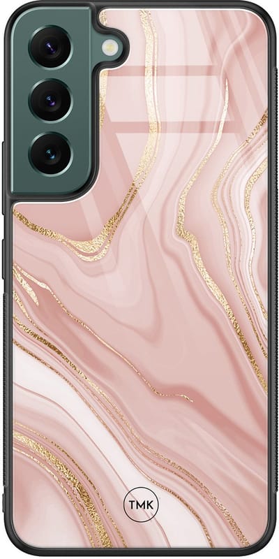 Hoesje geschikt voor Samsung Galaxy S22 - Rose marble - Roze - TPU luxe case (glossy toplaag) - Marmer - Hardcase backcover zwart
