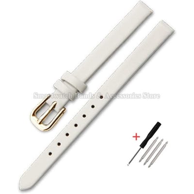 Leren Horlogeband 6mm 8mm 10mm 12mm 13mm 14mm 16mm 17mm voor Heren Dames Universeel Zacht Polsbandje Ultradunne Armband Pin Sluiting 13mm white