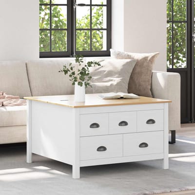 vidaXL - Salontafel - met - lade - HILL - Wit - en - honingbruin - 79,5 - x - 79,5 - x - 49 - cm
