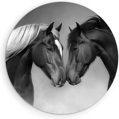 Saammp Muurcirkel Hout - 2 Verliefde Paarden - Kunst - Dieren - Natuur - Ø 90 - Wandcirkel - Wanddecoratie Cirkel - muurdecoratie Woonkamer - Slaapkamer decoratie - Rond Schilderij