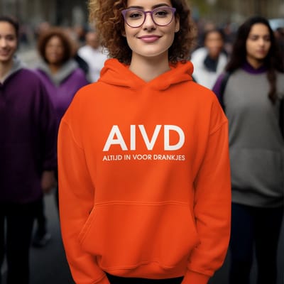 Oranje Koningsdag Hoodie AIVD Altijd In Voor Drankjes - MAAT XS - Oranje Feestkleding