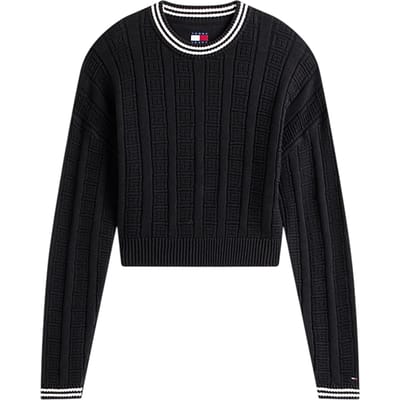Tommy Hilfiger Boxy Flag Cable Sweater Black Maat: M | Sweaters Outlet | Dames | Zwart