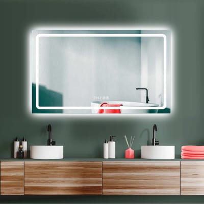 Grote LED Badkamerspiegel 100 x 60 cm met Anti-Condens en Digitale Klok