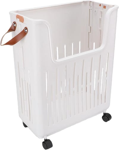 Opvouwbare Wasmand - Waswagen Rolbaar - Ruimte Besparen - Met Vergrendelbare Wielen - 47x39x9 cm - Wit