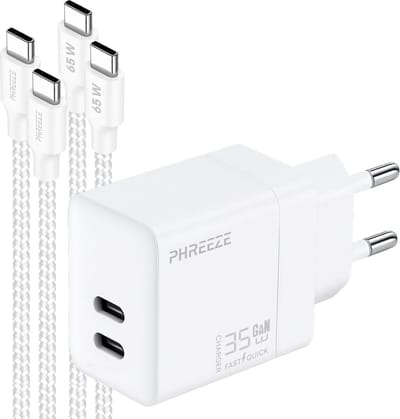 Phreeze usb C oplader 35 W - Met 2x usb C kabels 1m - Snellader voor smartphone en laptop