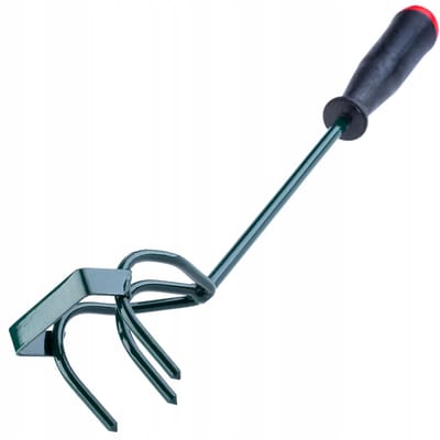 KADAX bebouwer, wiedegbouwer met 3 tanden, onkruidhaak, kleine bloemklauw met steel, tuinaccessoires van metaal, tuinhak voor het losmaken van de grond, cultivator voor tuin, onkruid (kunststof