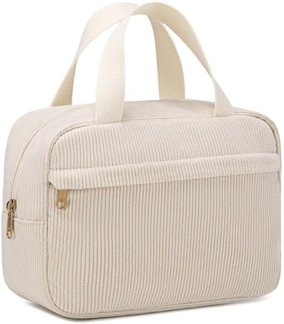 Dailygoods - Toilettas Corduroy reis-make-uptas, cosmetica-organizer, waterdichte make-uptas met ritssluiting, handvat, #2 gebroken wit