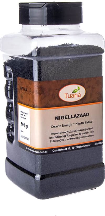 Tuana Kruiden - Nigellazaad (zwarte Komijnzaad) Nigella Sativa - Strooibus 500 Gram - Tuanashop - GP-N-0002