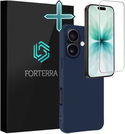Hoesje Met Screenprotector - Geschikt voor Apple iPhone 17 - Sterk & Shockproof - Telefoon Hoes - Back Cover - Siliconen Case - Donkerblauw
