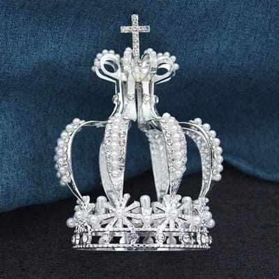 Couronne Royale Baroque Vintage Strass Croix Tiaras et Couronnes pour Femmes Fête Bal Diadème Bijoux Ornements gray