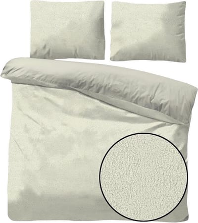 Husch Teddy Fleece Dekbedovertrek Ecru - Tweepersoons - 200x200/220 cm - Heerlijk Zachte Teddy