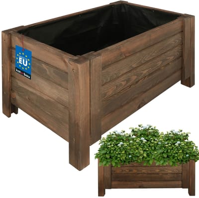 KOTARBAU® Houten Plantenbak, Kiefernhout, 60 x 39 x 30 cm, Bruin, Houten Bloembak, Plantenbak voor Buiten, met Vlies, voor Tuin, Terras, Balkon