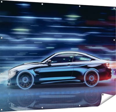 Gards Tuinposter Zwarte Sportwagen Auto - 150x120 cm - Tuindoek - Tuindecoratie - Wanddecoratie buiten - Tuinschilderij