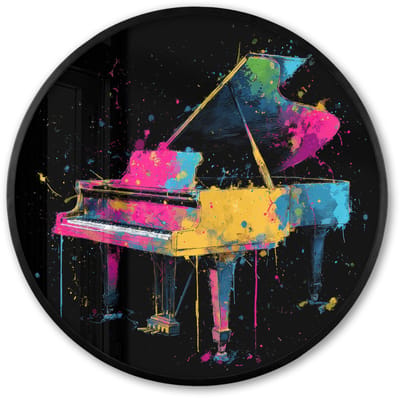Poster in lijst Rond - Fotolijst 60x60 cm - Posters - Piano - Kleurrijk - Verf - Modern - Ronde posterlijst zwart - Decoratie - Wanddecoratie woonkamer - Muurdecoratie slaapkamer