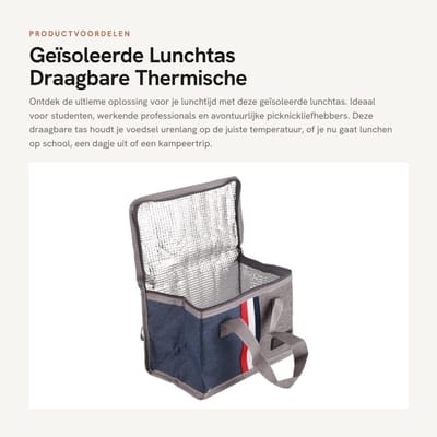 Dailygoods- Lunchtas Geïsoleerd - Draagbare Koeler - Multifunctionele Picknicktas - Warmte/Koude Behoud - Ideaal voor Studenten/Werknemers - Milieuvriendelijke Voering - Koeltas