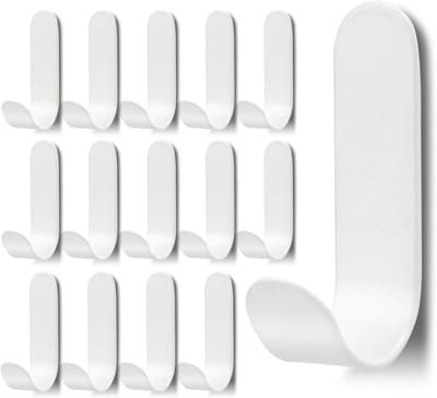 Set van 15 Zelfklevende Haakjes - RVS Wandhaakjes voor Badkamer, Keuken en Kledingkast zonder Boren (Wit)