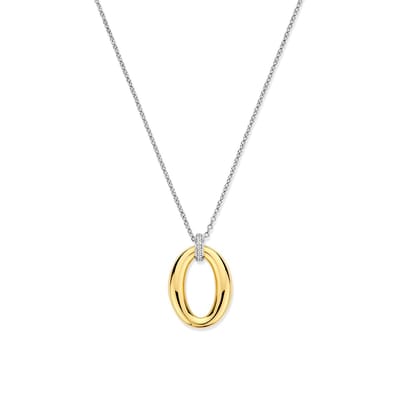 TI SENTO Dames Ketting - 925 zilver - Zirkonia met geel verguld - Maat 42 - 34091ZY