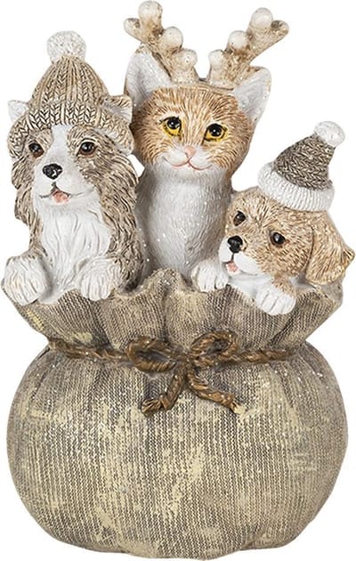 Clayre & Eef Beeld Dieren 8x7x12 cm Bruin Beige Polyresin Dieren Kerstdecoratie
