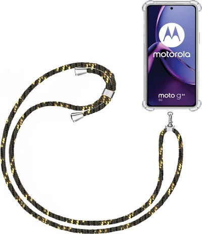 Telefoonkoord + Hoesje Geschikt voor Motorola Moto G84 - Lengte Verstelbaar - Telefoonketting - Shock Proof Case - Zwart Goud