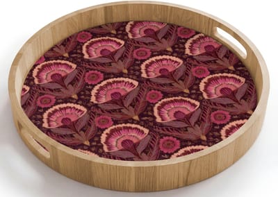 Dienblad rond 40x40 cm - Schootdienblad hout - Antiek - Bloemen - Kleurrijk - Borrelplank rechthoek - Plateau houten dienbladen