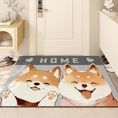 Tapis d'entrée Shiba Inu Cartoon pour porte d'entrée de maison Tapis en soie Tapis PVC antidérapant pour entrée Tapis grattant le sable pour dépoussiérage 45*75cm gray