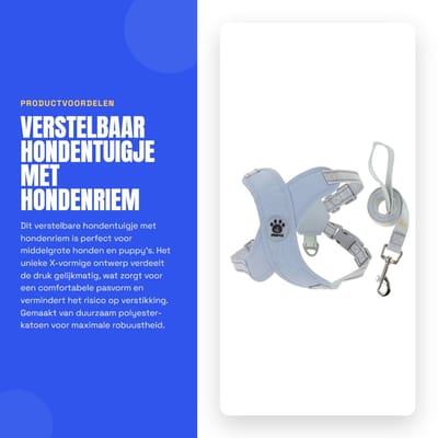 Dailygoods- Hondentuigje Verstelbaar - Hondenriem - Anti-trek - Ademend - X-Framework - D-vormige Ring - Hondenharnas