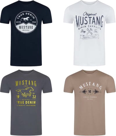 Mustang Heren T-Shirt 4-pack Mustang heren-T-shirt regular fit Veelkleurig S Ronde Hals Volwassenen Opdruk Print Shirts