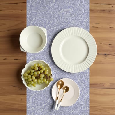 ABAKUHAUS Paisley Tafelloper – 40x225 cm – Lichtblauw-Wit