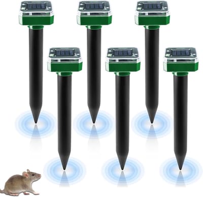 6 Stuks Mollenverjager op Zonne-energie, Waterdicht IP65, Effectieve Mollenbestrijding en Woelmuizenverjager voor de Tuin