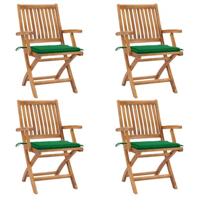 vidaXL - Opklapbare - stoelen - met - kussens, - 4 - stuks, - massief - teakhout