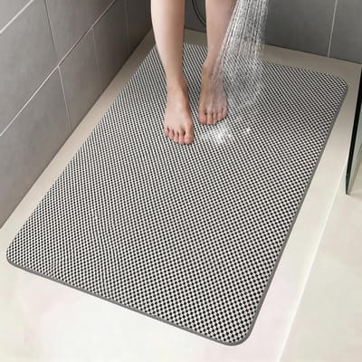 Antislip douchemat van PVC, 40 x 60 cm, sneldrogend en comfortabel massageoppervlak, ideaal voor badkamer, spa en sportschool, grijs