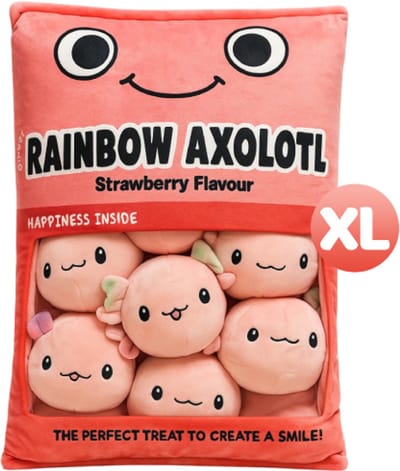 Snack Zakje met Mini Axolotl Pluche Knuffel XL 50 cm - Kawaii Kussen - Snack Plush Toy - TikTok knuffels voor kinderen jongens meisjes
