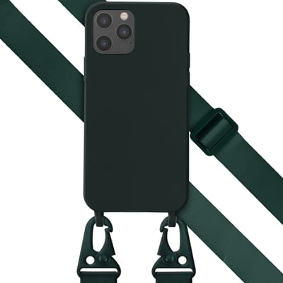 Selencia Hoesje - Geschikt voor Apple iPhone 12 Pro / 12 - Siliconen hoesje met afneembaar koord - Donkergroen