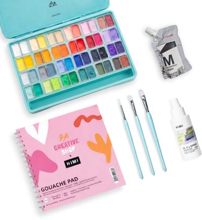 HIMI - Gouache - STARTERSET - Twin split cups - 48 kleuren - 12g - Turquoise - set van 5