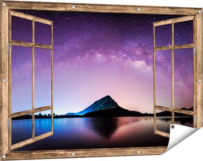 Gards Tuinposter Doorkijk Melkweg bij een Berg in Thailand - 120x80 cm - Tuindoek - Tuindecoratie - Wanddecoratie buiten - Tuinschilderij