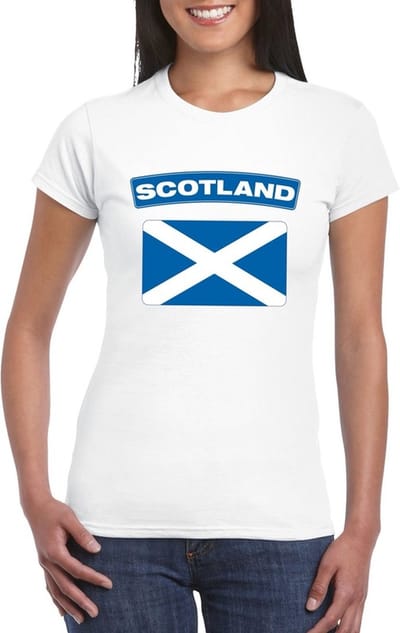 Vlag Schotland t-shirt - wit - met vlag van het land print - voor dames - korte mouwen - supporters S