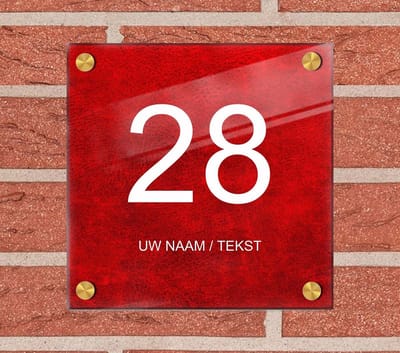 Naambordje voordeur plexiglas 15x15x0,5 cm met goud kleur afstanhouder model 1123 - Huisnummerbordje, naambordjes, naambordje huis, naamplaatjes,  huisnummer bordje, originele naambordjes voordeur, huisnummerbord met naam, originele huisnummer bord