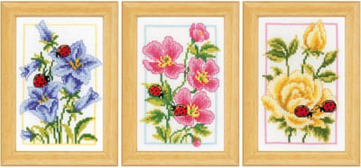 Vervaco - Miniatuur kit Bloemen en lieveheersbeest set van 3 - PN-0147093