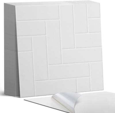 Coloray Plaktegels - Visgraat baksteenpatroon Zelfklevende Tegels - 20 cm x 20 cm - Wit Plaktegels - 20 stuks - Vierkant PVC Tegels - Plaktegels Badkamer - Plaktegels Vloer - Vinyl Tegels Zelfklevend - Wandtegel Zelfklevend