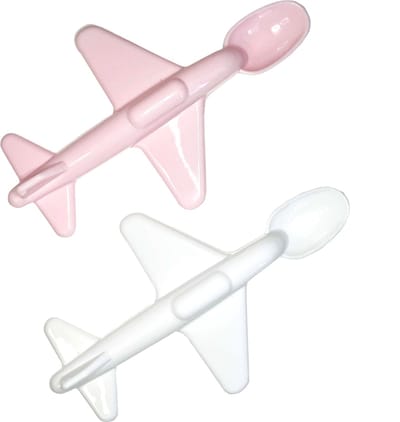 Tom&Zoe Vliegtuig Lepel Roze Wit - Baby Lepel - Kinderbestek - Kinderbestek Plastic