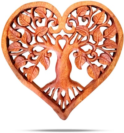 Decoratief houten paneel met levensboom in hartvorm, 40 cm