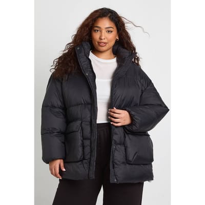 boohoo Dames Plus Pufferjas met trechterkraag en textuur | Black | Maat: 16