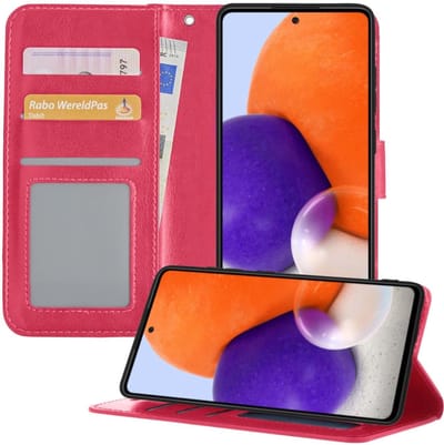 Hoesje - Met Pasjeshouder - Geschikt voor Samsung Galaxy A72 5G - Luxe Bookcase Portemonee - Flip Case - Kunstleer Book Case - Flipcase - Book Cover - Walletcase - Portemonneehoes - Telefoonhoesjes - Donkerroze