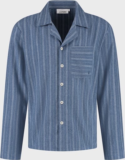 Yumeko pyjamashirt heren flanel denim blauw/wit stripe s