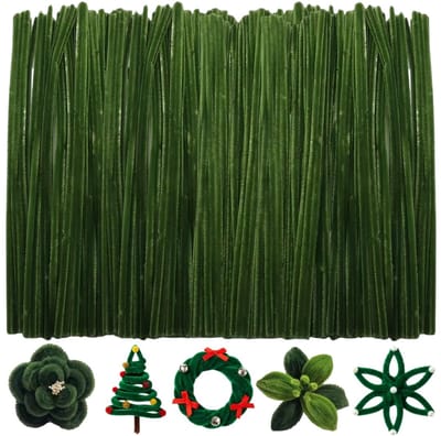 Fako Bijoux - 100 Donkergroene Pijpenragers - Set van 100 Stuks Chenille Draden - Donkergroen - 30 cm Lang - Knutselen - DIY - Hobby - Chenille Draad – Flexibele Pijpenragers - Kinderen en Volwassenen - 100 Stuks