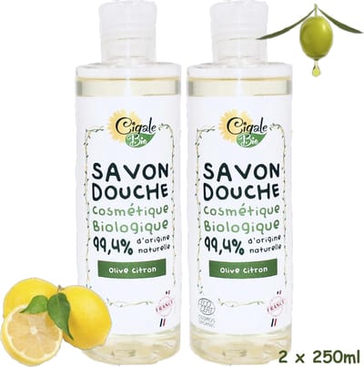 Cigale Bio, Biologische olijf olie douchegel 2x250ml. Zonder conserveermiddel - kleur