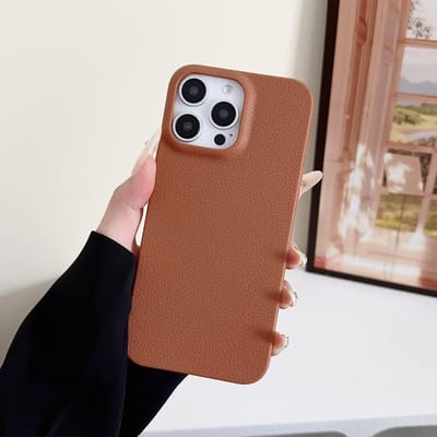 Coques de téléphone de luxe à texture cuir d'affaires pour iPhone 11 12 13 14 15 16 Pro Max X XS XR Plus Housse marron antichoc en silicone For iPhone 14 Pro gray