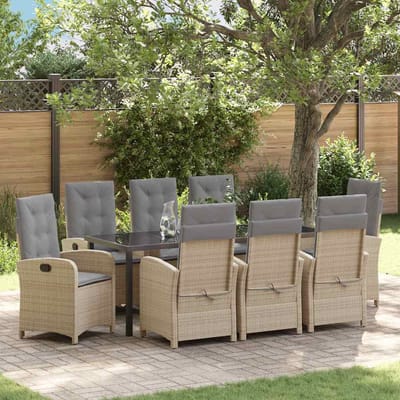vidaXL - Tuin - Eettafel - Set - 9 - st - Beige - poly - rattan