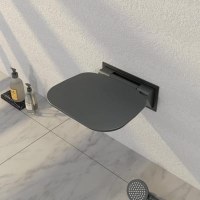 Douchestoel Wandmontage - Klapzitting Badkamer - Veilig Douchen - Groot Zitoppervlak - 40 x 39 cm - Zwart