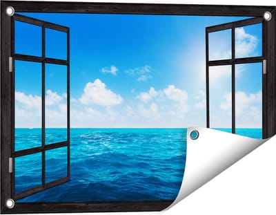 Gards Tuinposter Doorkijk Water Midden op Zee met Zonneschijn - 60x40 cm - Tuindoek - Tuindecoratie - Wanddecoratie buiten - Tuinschilderij